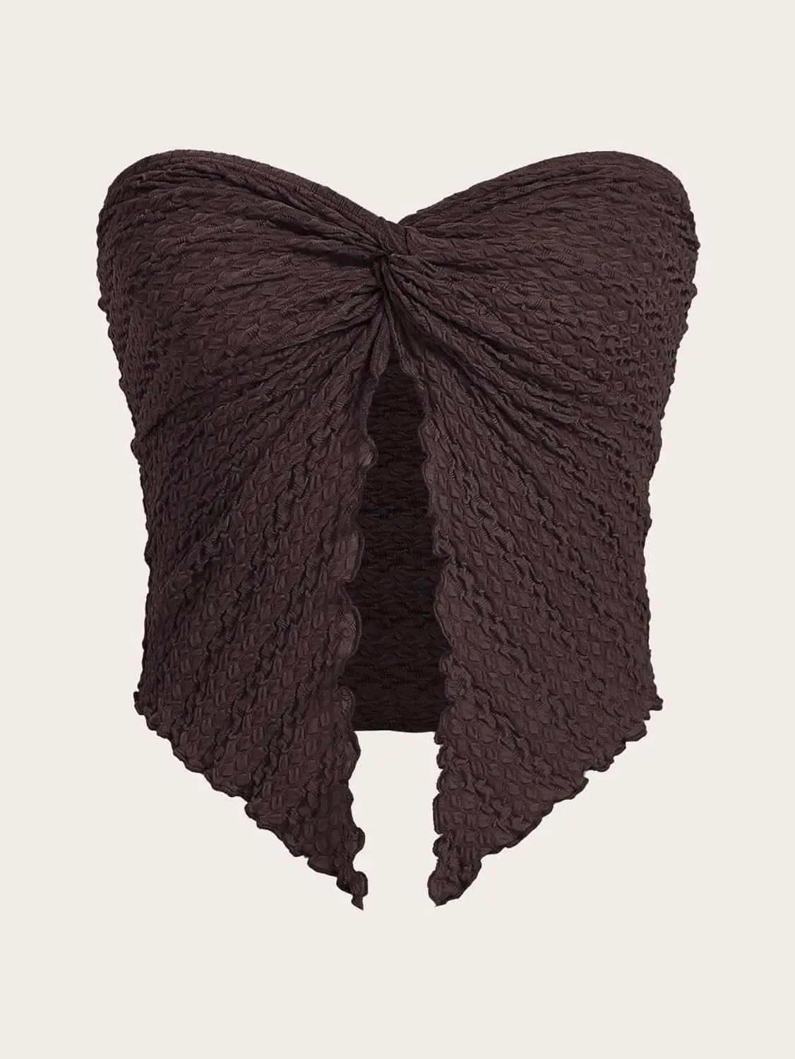 MISSACTIVER Women Twist Knot Front Texture Bandeau Top Sexy Strapless Sleeveless Split Hem Lettuce Trim Tube Crop Top Corset