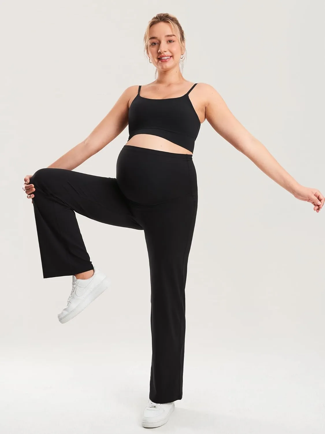 MOMANDA Women's Maternity Pants Wide Leg Cozy Over The Belly Lounge High Waisted Pregnancy Casual Yoga Pants