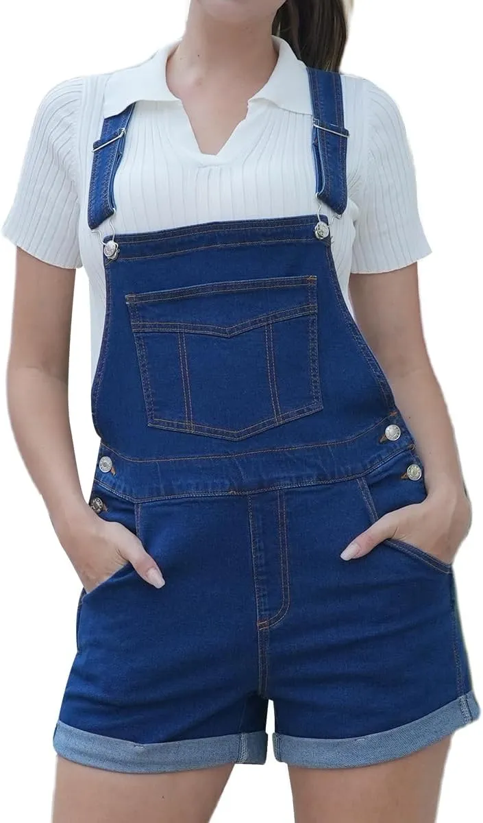 MONTVOO Womens Overalls Shorts - Denim Shorts Jumpsuit Adjustable Straps Bib Overalls with Pockets Short Jean