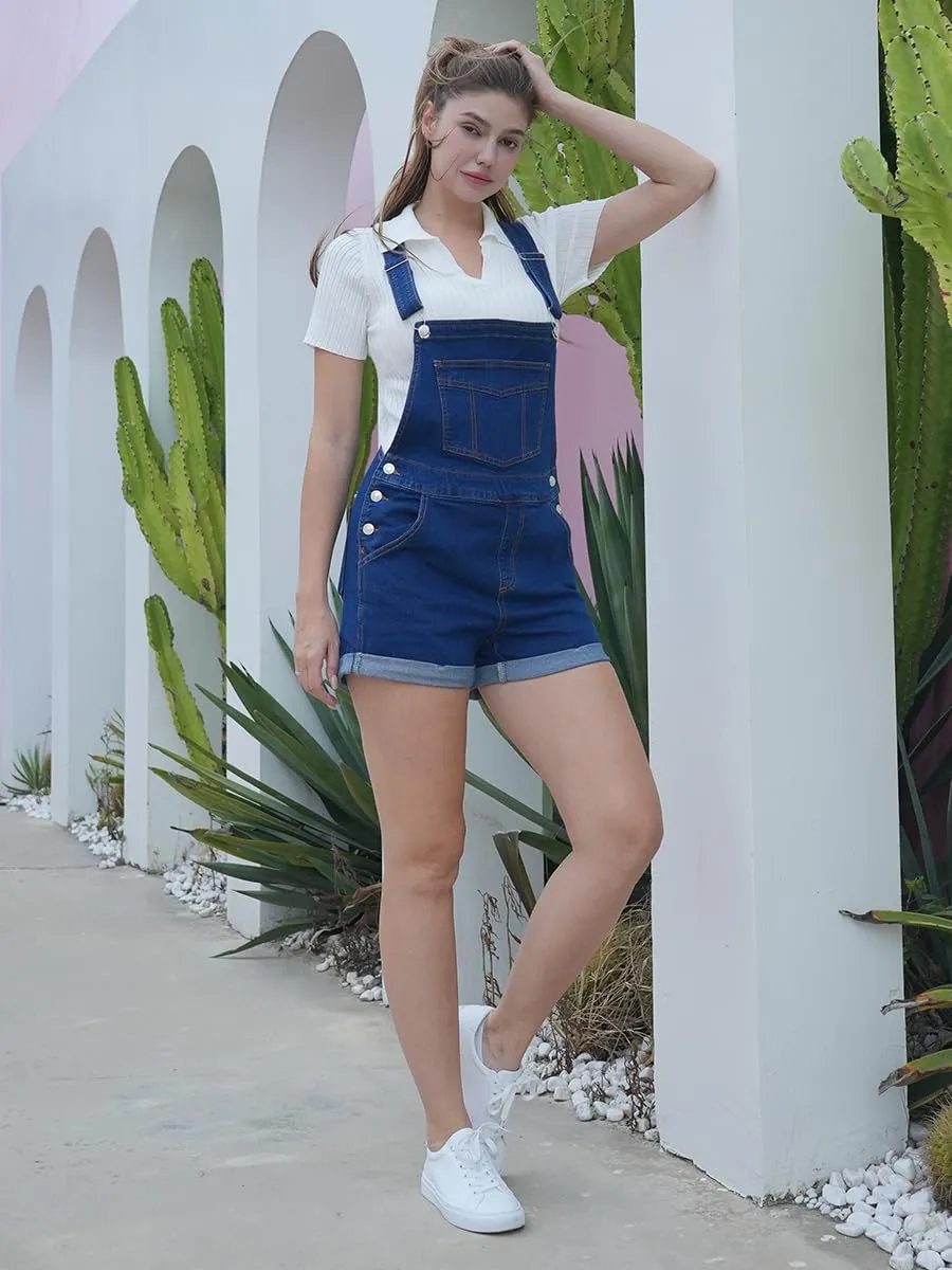 MONTVOO Womens Overalls Shorts - Denim Shorts Jumpsuit Adjustable Straps Bib Overalls with Pockets Short Jean