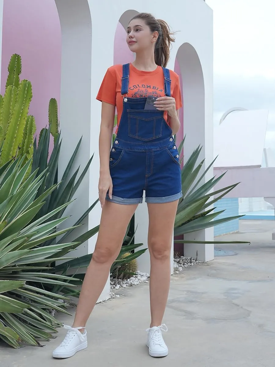 MONTVOO Womens Overalls Shorts - Denim Shorts Jumpsuit Adjustable Straps Bib Overalls with Pockets Short Jean
