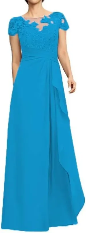 Mother of The Bride Dresses Long Formal Evening Gowns Chiffon Lace Appliques Wedding Guest Dresses for Women