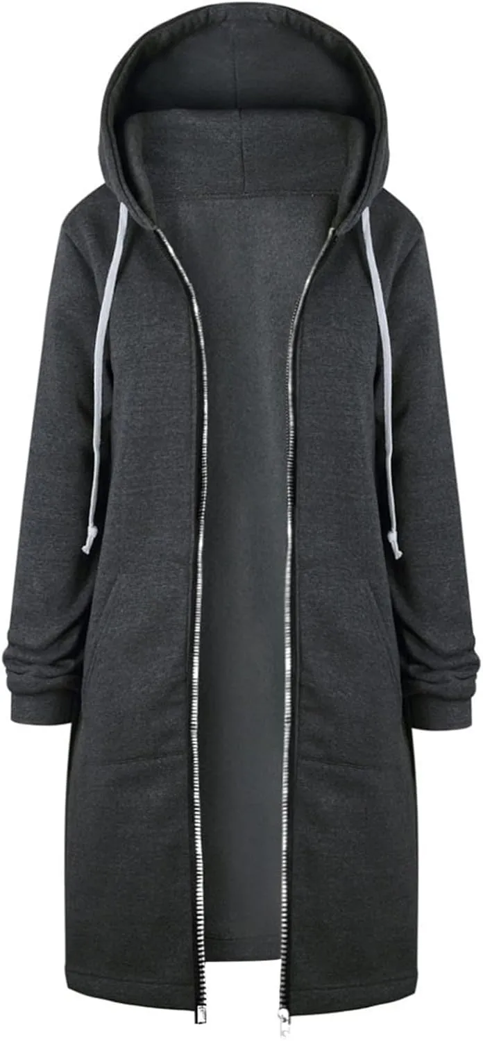 Muyise Hoodies for Women Casual Full Zip Up Long Hooded Sweatshirts Lightweight Long Sleeve Winter Warm Jackets with Pockets