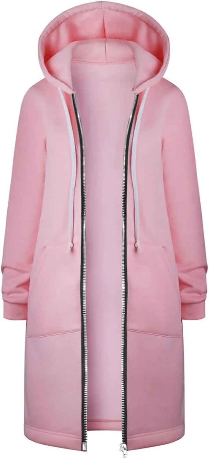 Muyise Hoodies for Women Casual Full Zip Up Long Hooded Sweatshirts Lightweight Long Sleeve Winter Warm Jackets with Pockets