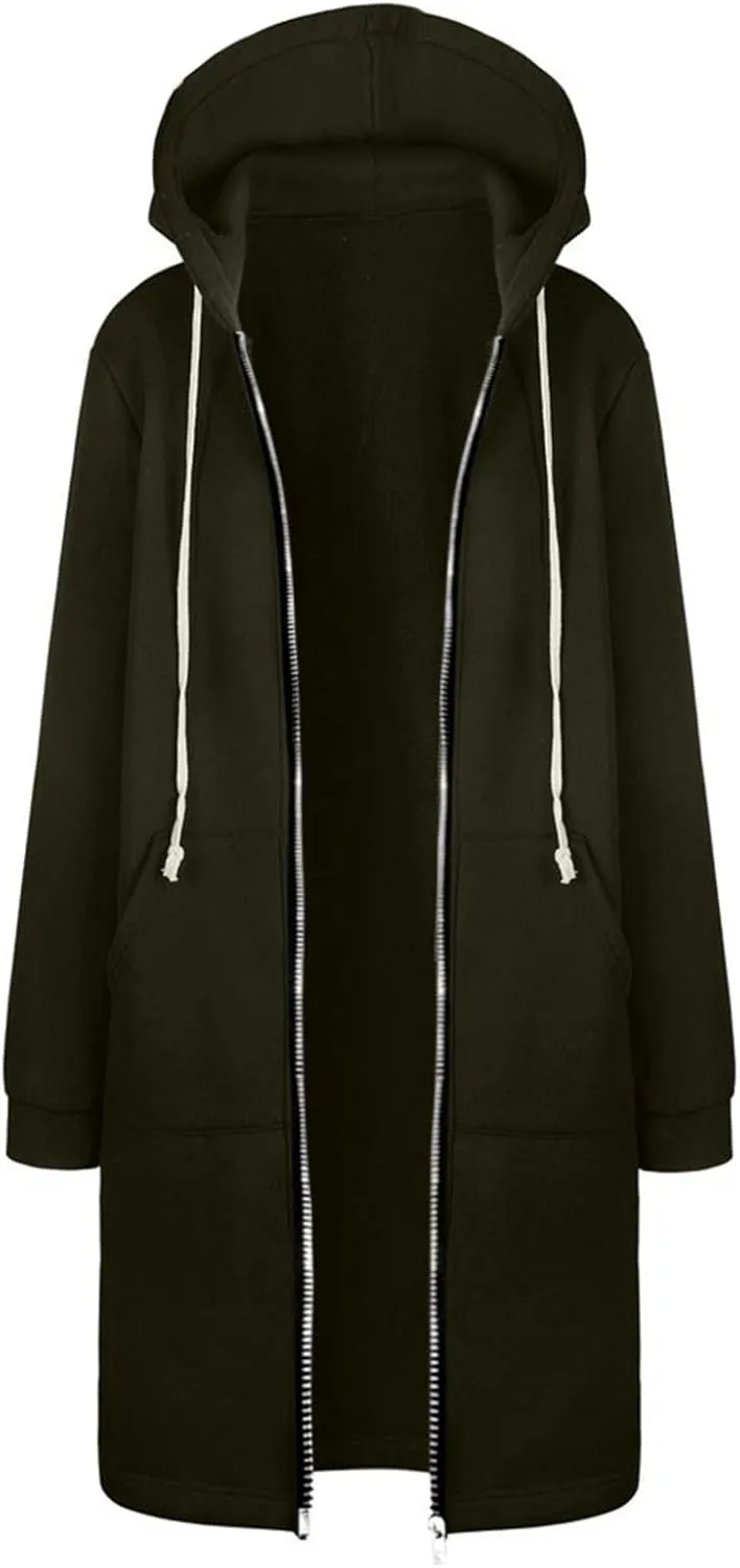 Muyise Hoodies for Women Casual Full Zip Up Long Hooded Sweatshirts Lightweight Long Sleeve Winter Warm Jackets with Pockets