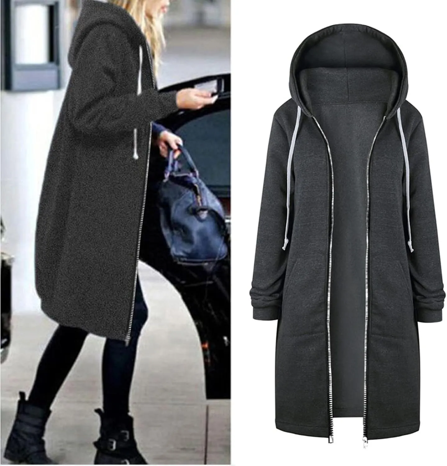 Muyise Hoodies for Women Casual Full Zip Up Long Hooded Sweatshirts Lightweight Long Sleeve Winter Warm Jackets with Pockets