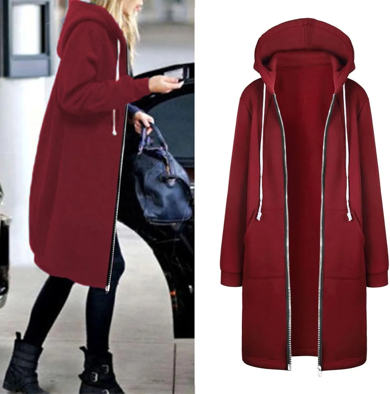 Muyise Hoodies for Women Casual Full Zip Up Long Hooded Sweatshirts Lightweight Long Sleeve Winter Warm Jackets with Pockets