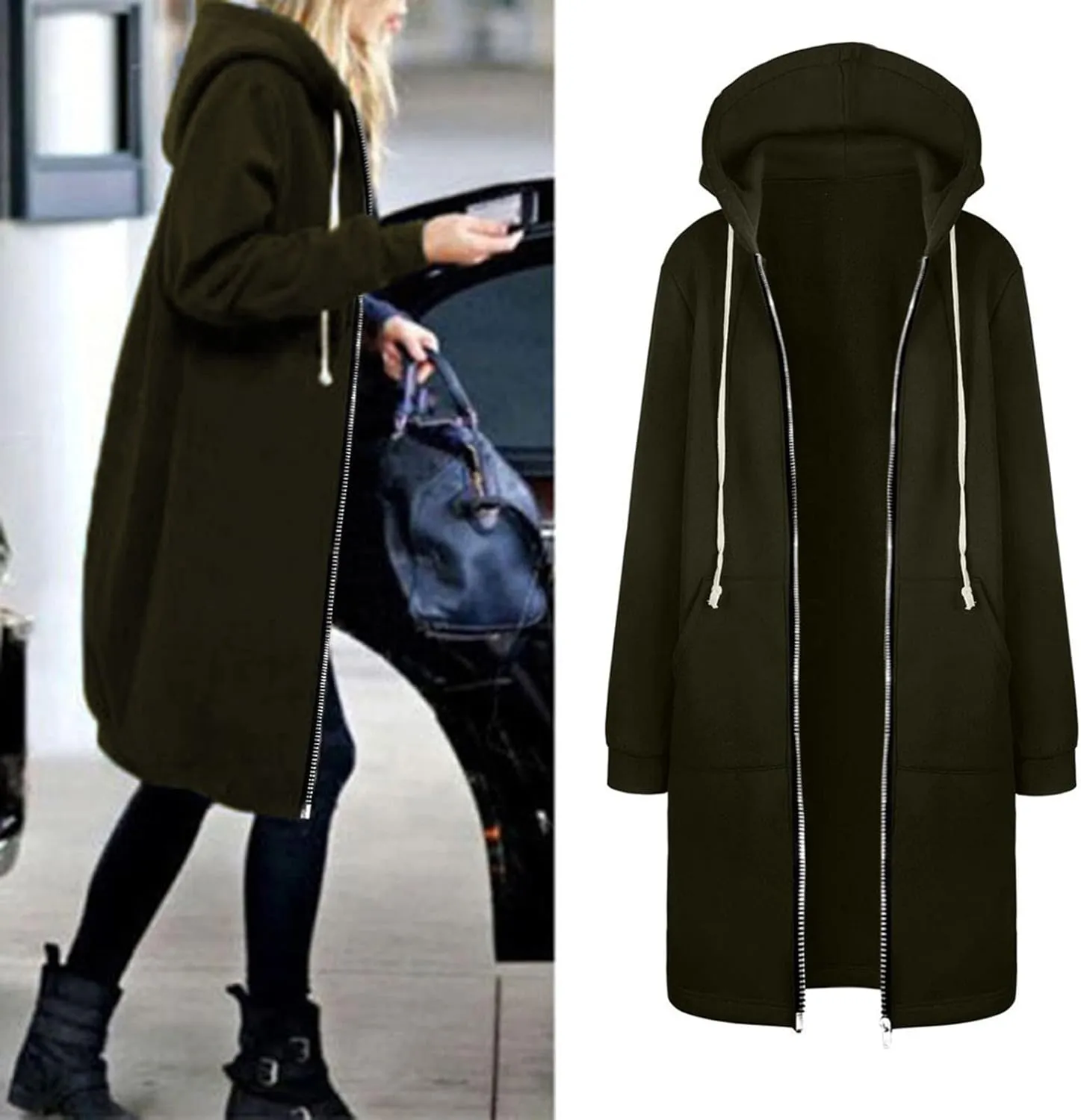 Muyise Hoodies for Women Casual Full Zip Up Long Hooded Sweatshirts Lightweight Long Sleeve Winter Warm Jackets with Pockets
