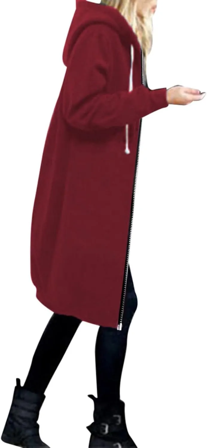 Muyise Hoodies for Women Casual Full Zip Up Long Hooded Sweatshirts Lightweight Long Sleeve Winter Warm Jackets with Pockets