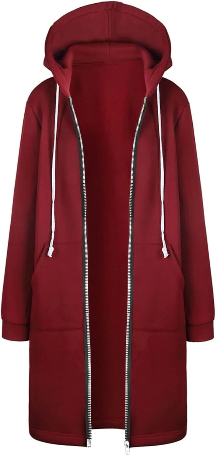 Muyise Hoodies for Women Casual Full Zip Up Long Hooded Sweatshirts Lightweight Long Sleeve Winter Warm Jackets with Pockets