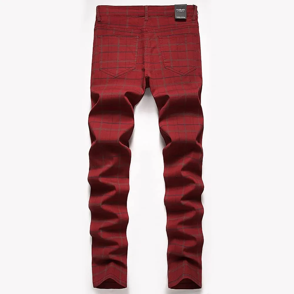 Mywinway Mens Casual Plaid Dress Pants: Stretch Skinny Busniss Slim Fit Chinos Pants