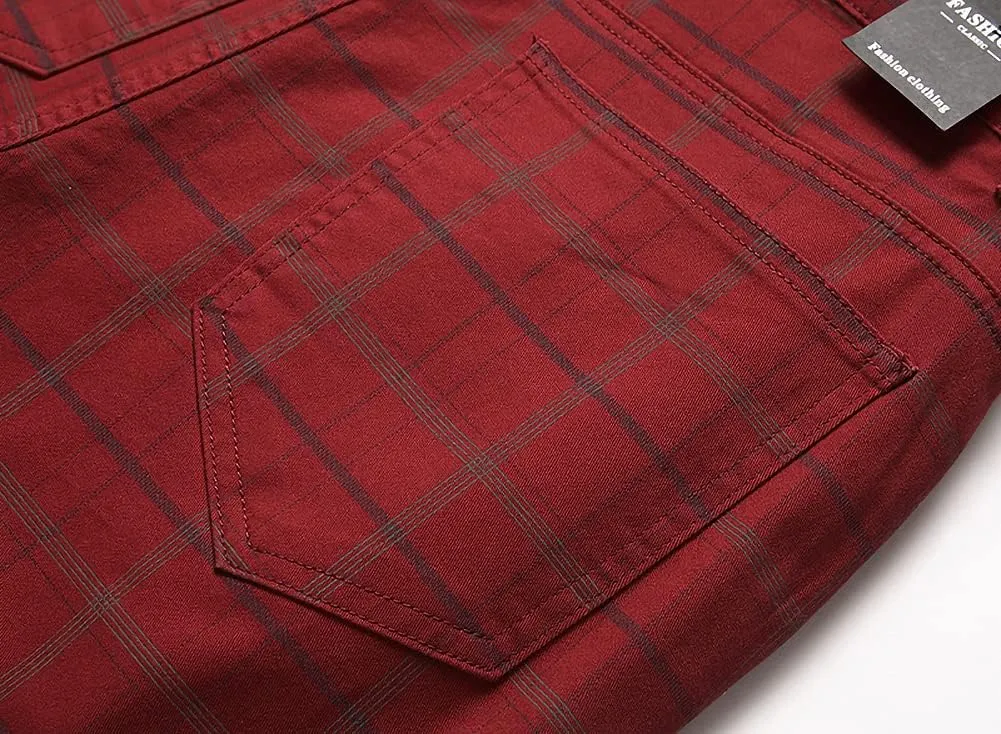 Mywinway Mens Casual Plaid Dress Pants: Stretch Skinny Busniss Slim Fit Chinos Pants