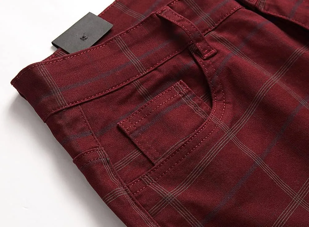 Mywinway Mens Casual Plaid Dress Pants: Stretch Skinny Busniss Slim Fit Chinos Pants