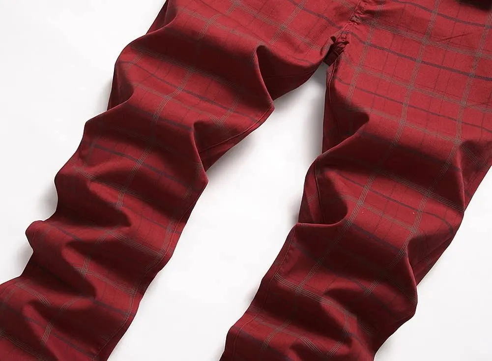 Mywinway Mens Casual Plaid Dress Pants: Stretch Skinny Busniss Slim Fit Chinos Pants