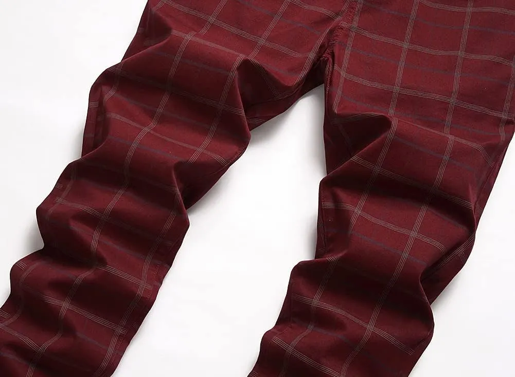 Mywinway Mens Casual Plaid Dress Pants: Stretch Skinny Busniss Slim Fit Chinos Pants