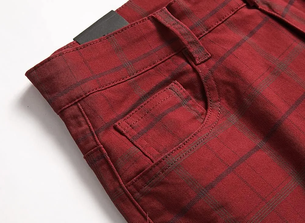 Mywinway Mens Casual Plaid Dress Pants: Stretch Skinny Busniss Slim Fit Chinos Pants