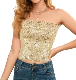 Naimo Women's Sparkly Bling Sequin Tube Top Sexy Stretchy Crop Top Party Costume Clubwear Camisoles