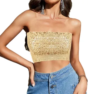 Naimo Women's Sparkly Bling Sequin Tube Top Sexy Stretchy Crop Top Party Costume Clubwear Camisoles