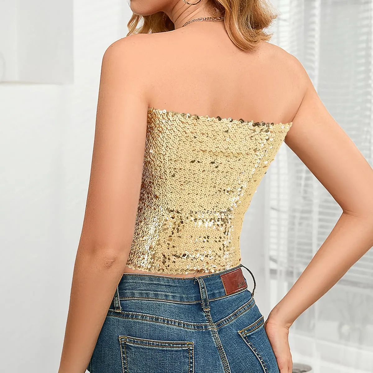 Naimo Women's Sparkly Bling Sequin Tube Top Sexy Stretchy Crop Top Party Costume Clubwear Camisoles