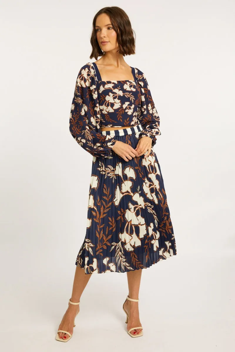 Navy And Cream Ginko Block Mia Skirt