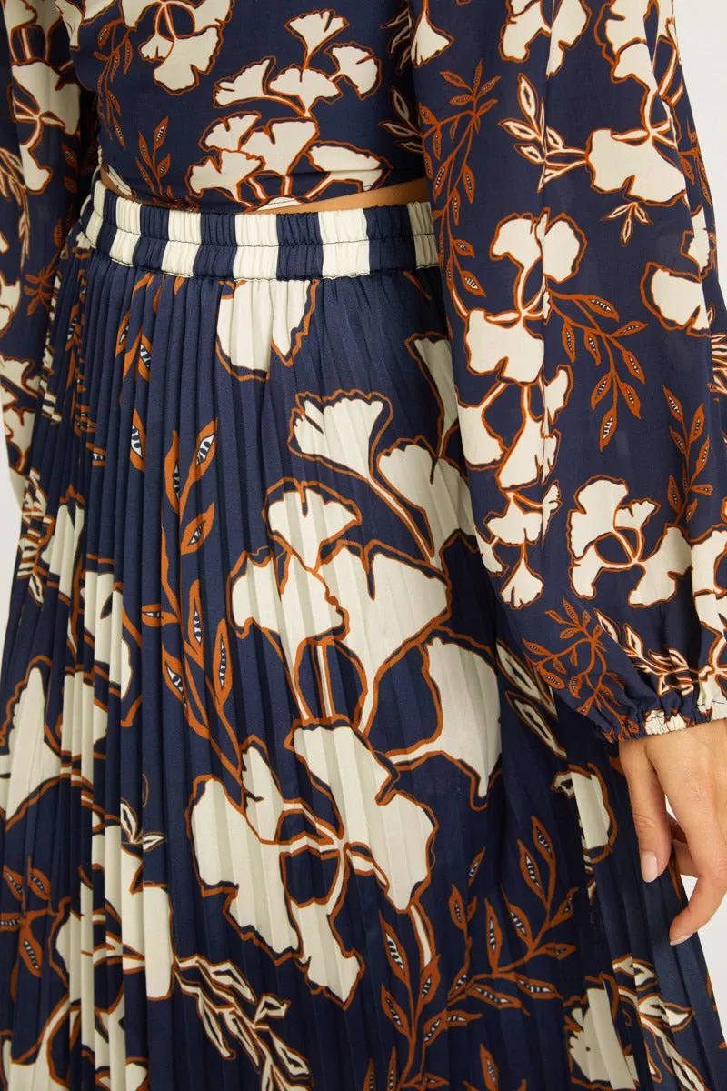 Navy And Cream Ginko Block Mia Skirt