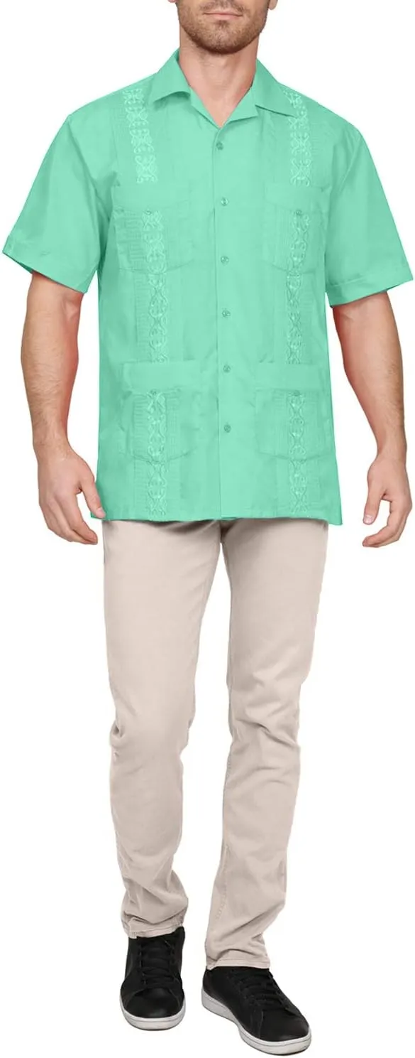 NE PEOPLE Men's Short Sleeve Cuban Guayabera Button Down Shirts Top S-4XL