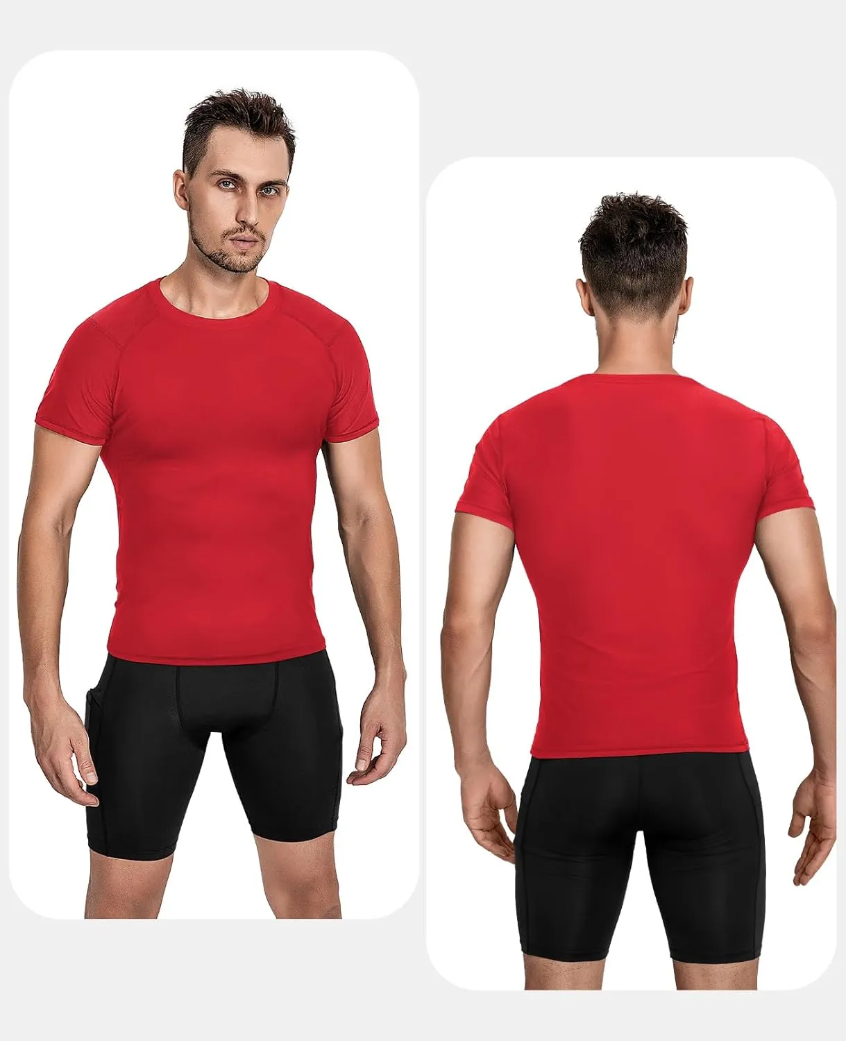 Niksa Men's Compression Shirts 2 Pack, Short Sleeve Athletic Compression Tops Cool Dry Workout T Shirt