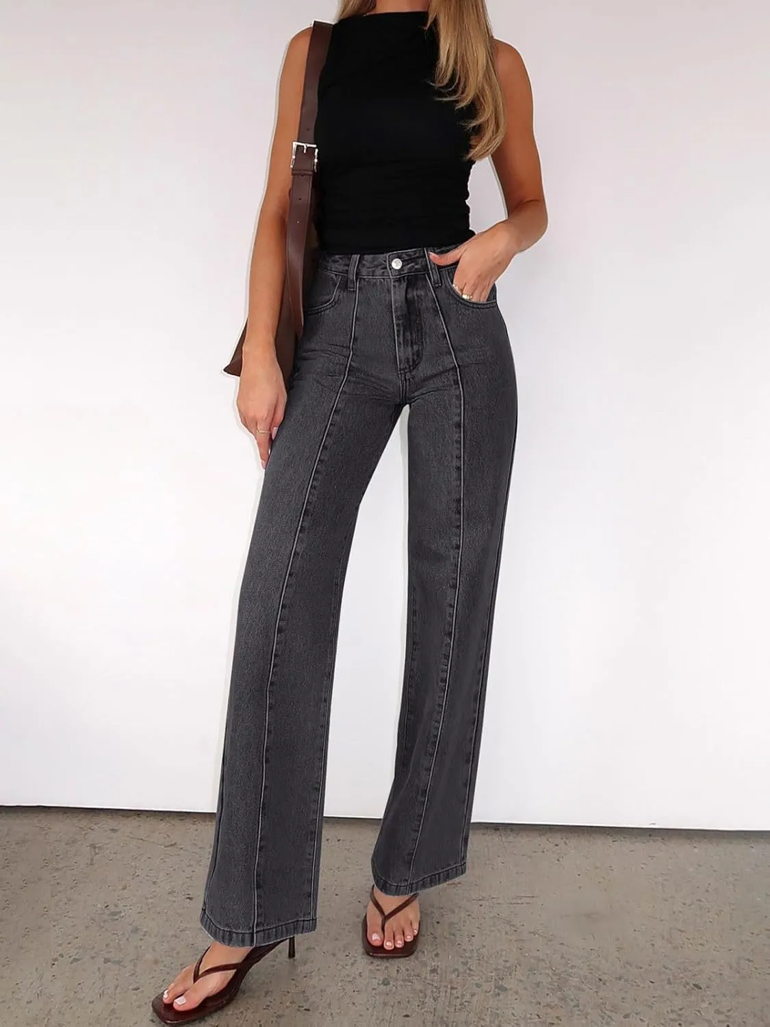 NIMIN Wide Leg Jeans for Women High Waisted Baggy Denim Pants Straight Leg Casual Jeans with Pockets