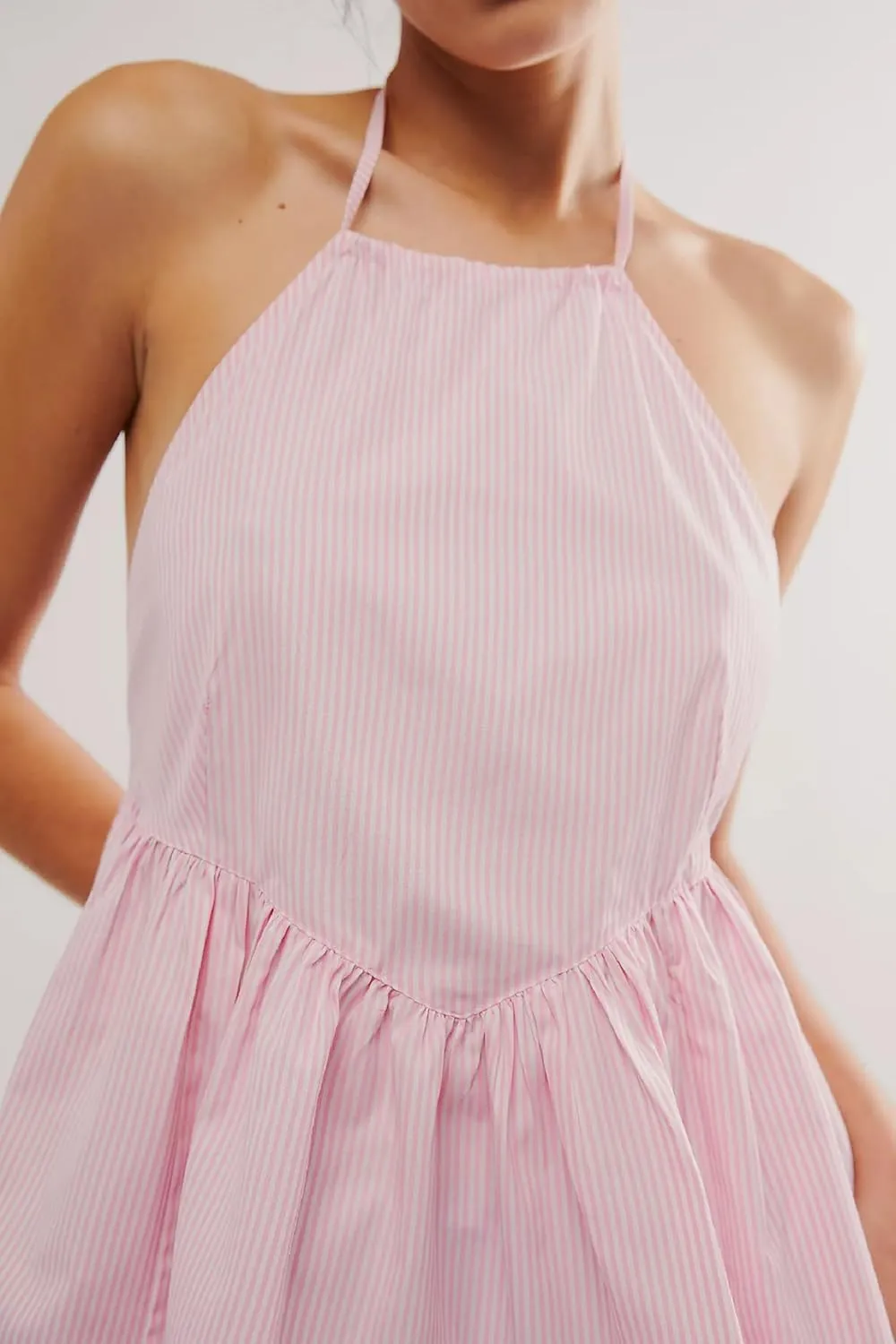 NUFIWI Sexy Stripe Peplum Halter Top Sleeveless Open Back Striped Camisole Tie Neck Ruffled A Line Cami Tank Tops
