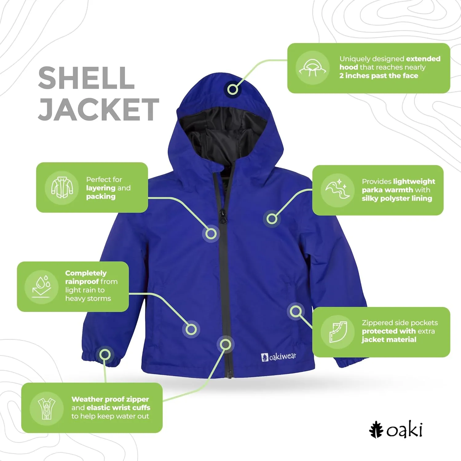 OAKI Rain Wind Shell Jacket for Kids/Toddlers, Waterproof, Breathable, Lightweight with Hood