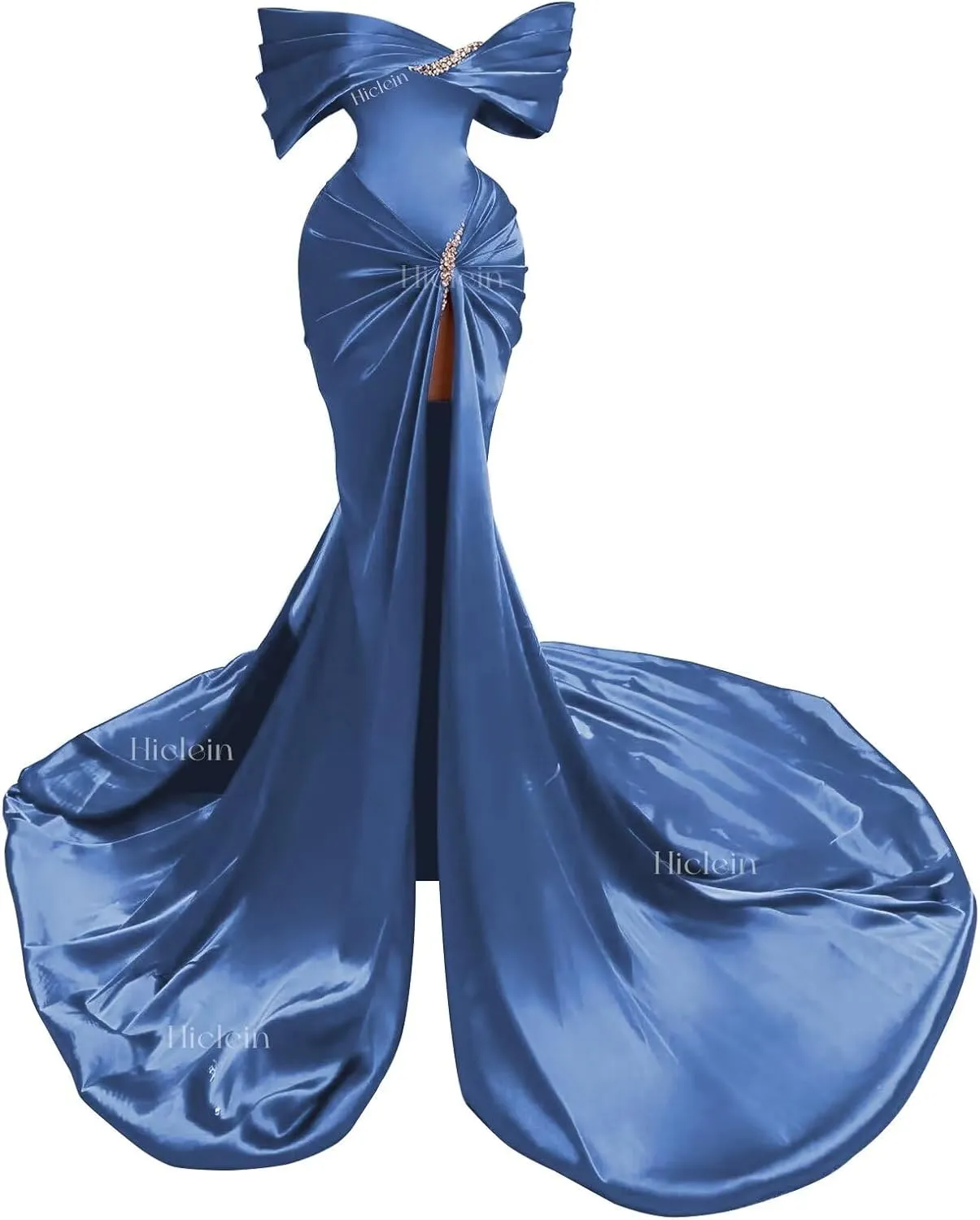 Off Shoulder Satin Prom Dresses for Women 2025 Sparkly Beaded Mermaid Corset Formal Evening Gowns with Train