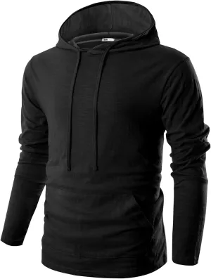 Ohoo Mens Slim Fit Cotton Pullover Hoodies Sweatshirt Lightweight with Kanga Pocket