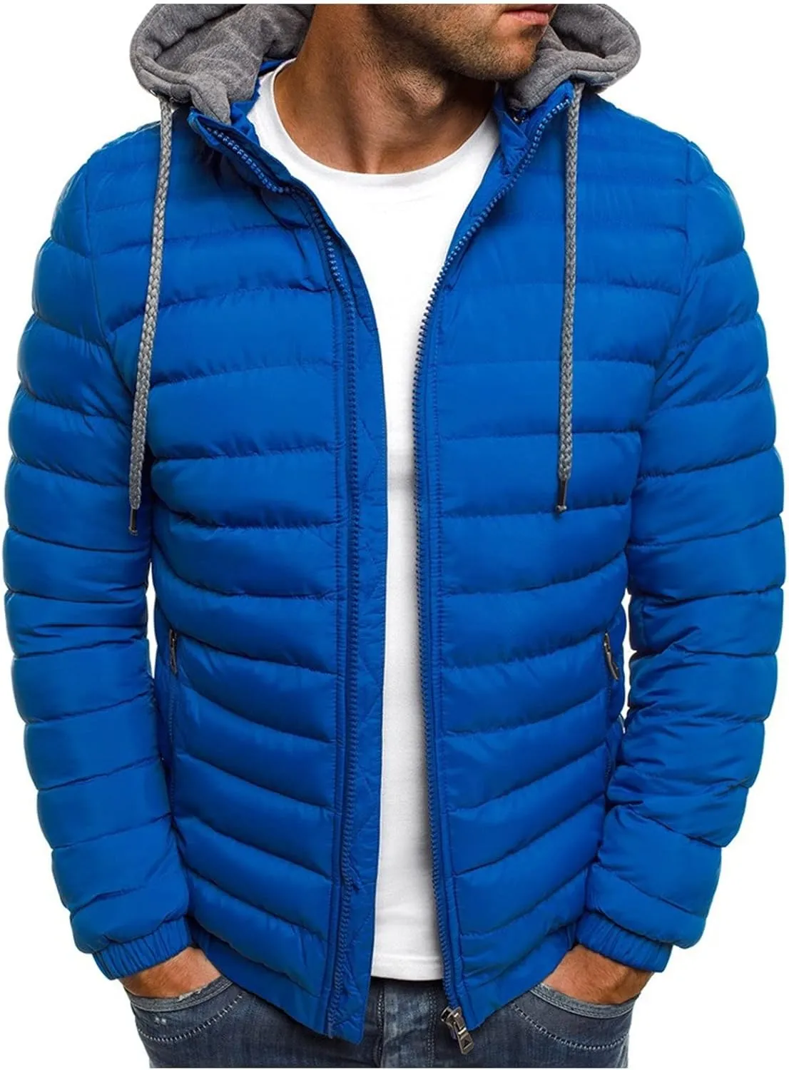 oiangi Puffer Jacket Men with Hood Warm Winter Full Zip Insulated Puffy Quilted Lined Coat Lightweight Packable Down Jackets