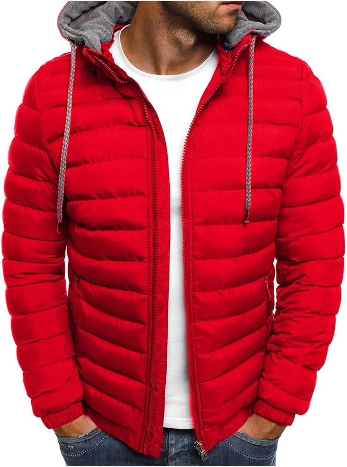 oiangi Puffer Jacket Men with Hood Warm Winter Full Zip Insulated Puffy Quilted Lined Coat Lightweight Packable Down Jackets