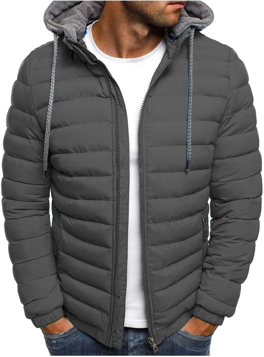 oiangi Puffer Jacket Men with Hood Warm Winter Full Zip Insulated Puffy Quilted Lined Coat Lightweight Packable Down Jackets