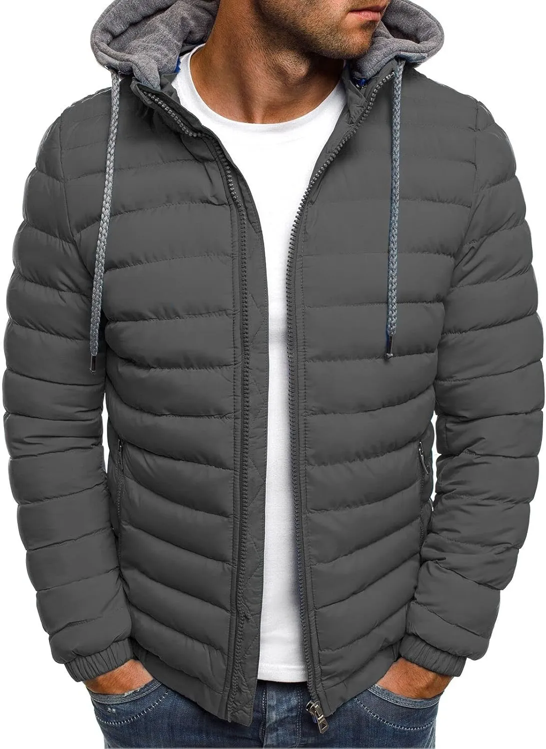 oiangi Puffer Jacket Men with Hood Warm Winter Full Zip Insulated Puffy Quilted Lined Coat Lightweight Packable Down Jackets