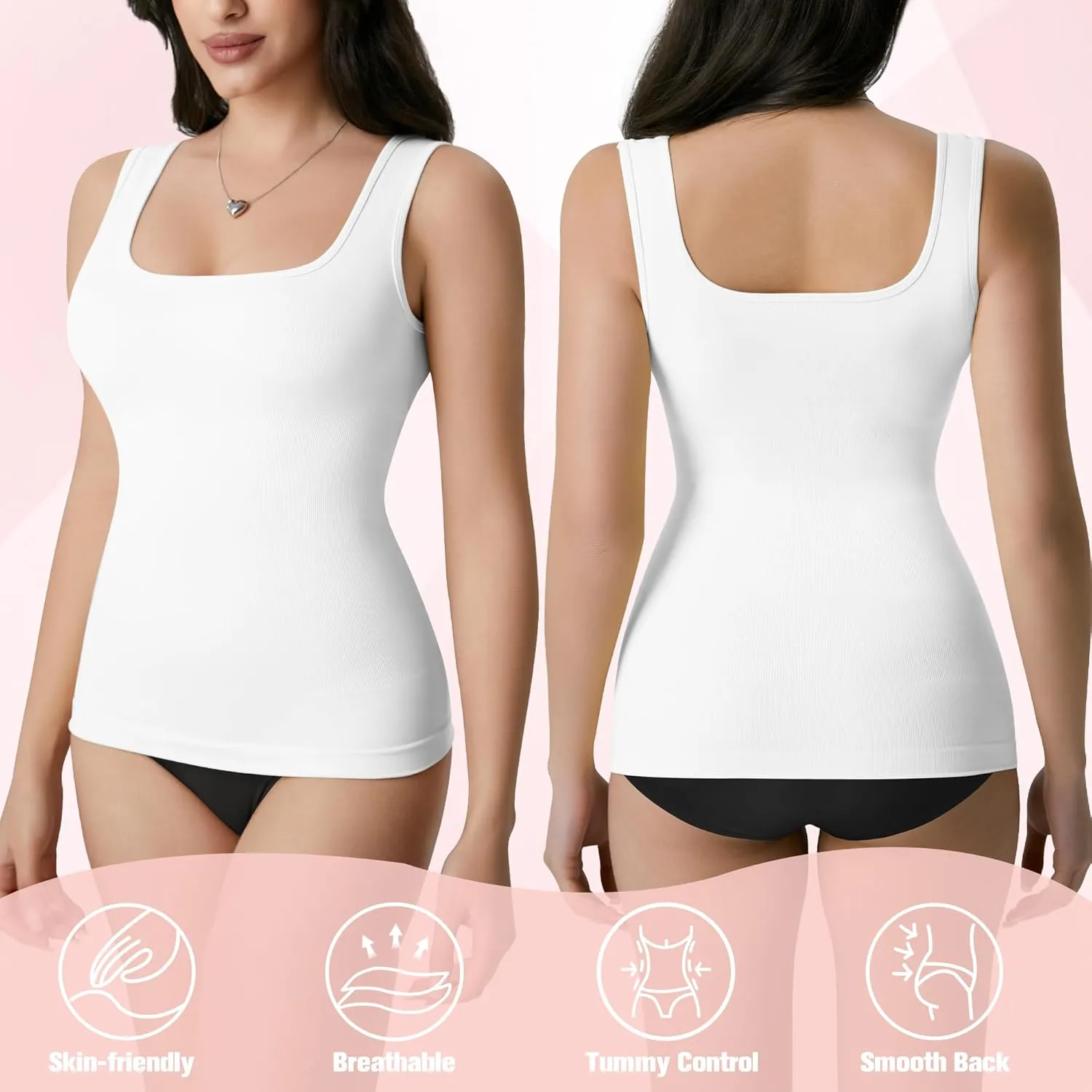 OLCHEE Womens Shapewear Tank Tops Tummy Control Square Neck Seamless Ribbed Compression Slimming Body Shaper