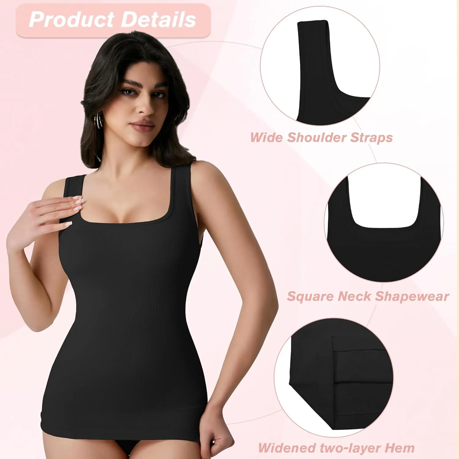 OLCHEE Womens Shapewear Tank Tops Tummy Control Square Neck Seamless Ribbed Compression Slimming Body Shaper