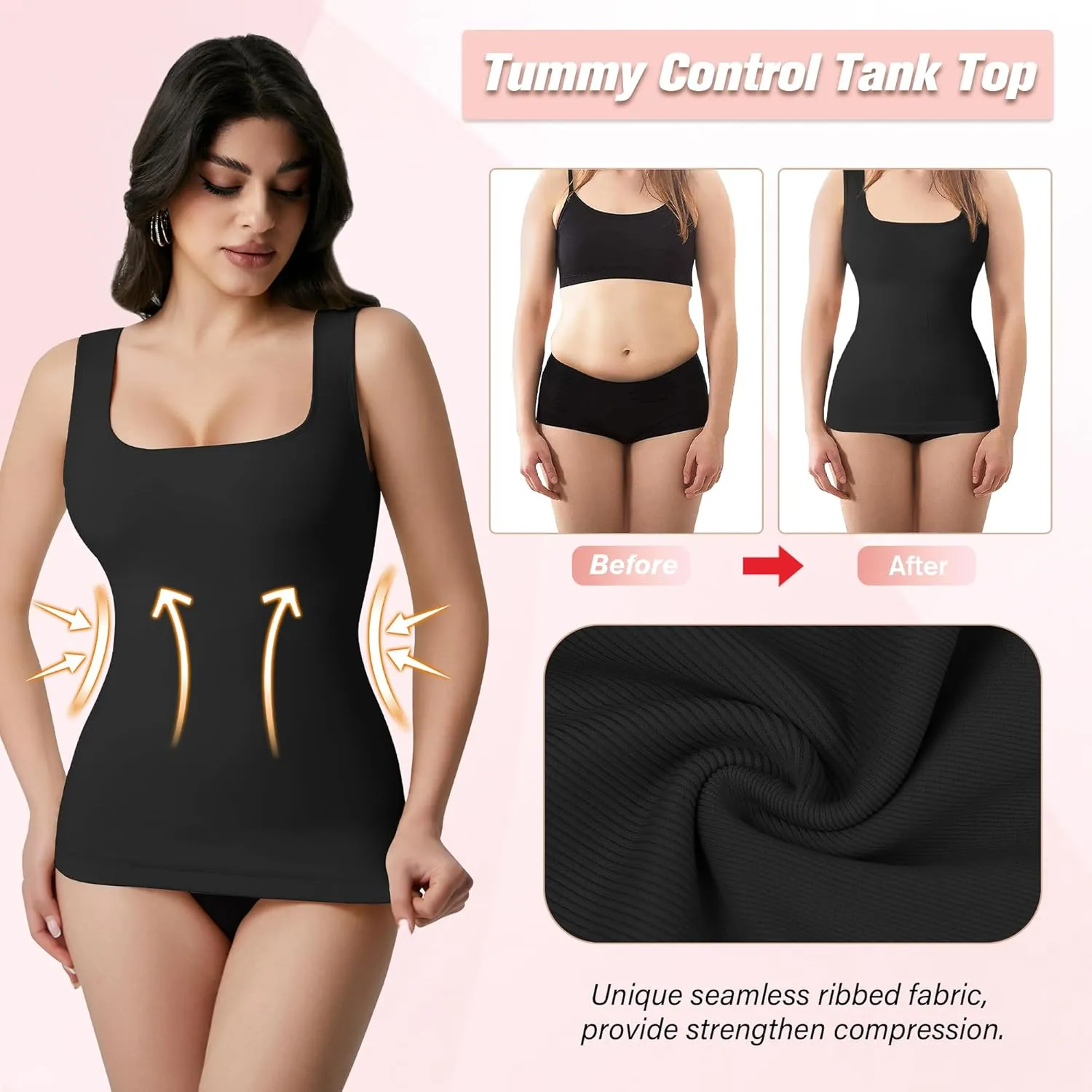 OLCHEE Womens Shapewear Tank Tops Tummy Control Square Neck Seamless Ribbed Compression Slimming Body Shaper