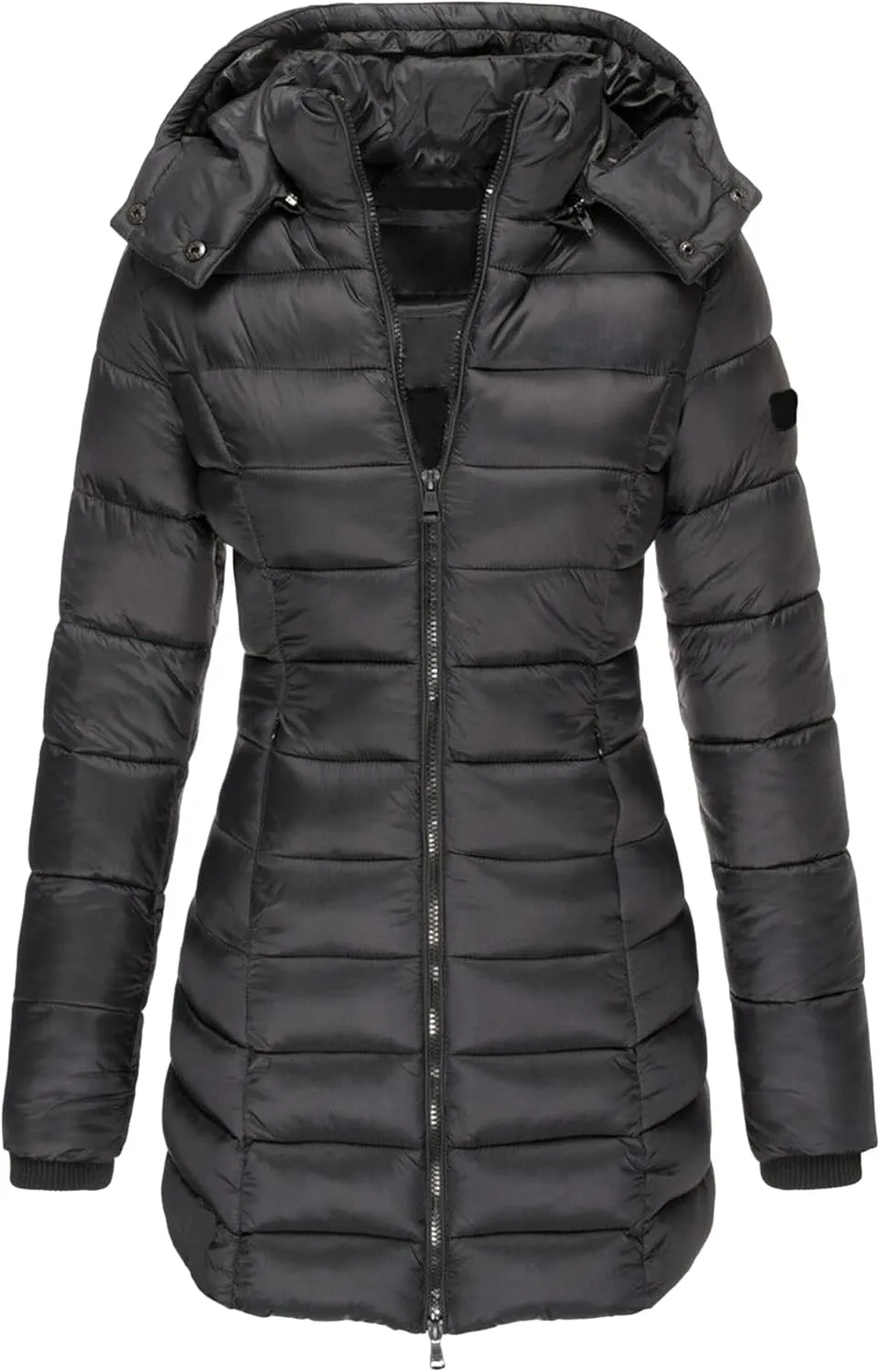 OMZIN Women's Lightweight Packable Puffer Jacket Casual Thickening Coats Winter Long Coat with Hooded