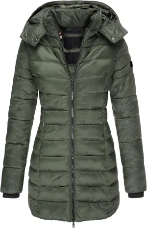 OMZIN Women's Lightweight Packable Puffer Jacket Casual Thickening Coats Winter Long Coat with Hooded