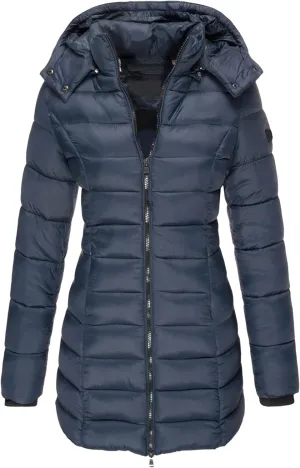 OMZIN Women's Lightweight Packable Puffer Jacket Casual Thickening Coats Winter Long Coat with Hooded