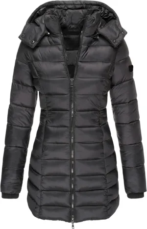 OMZIN Women's Lightweight Packable Puffer Jacket Casual Thickening Coats Winter Long Coat with Hooded