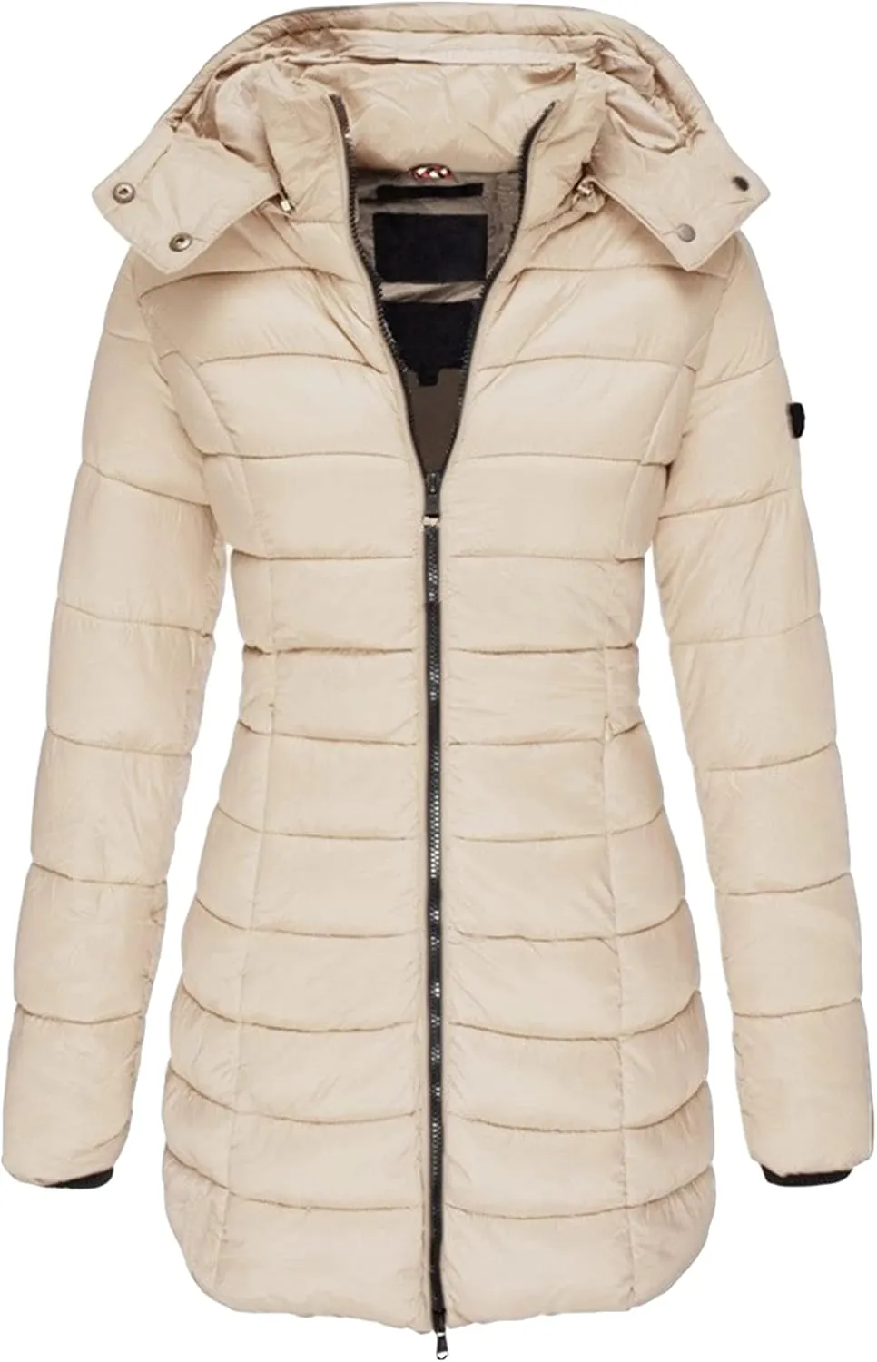 OMZIN Women's Lightweight Packable Puffer Jacket Casual Thickening Coats Winter Long Coat with Hooded
