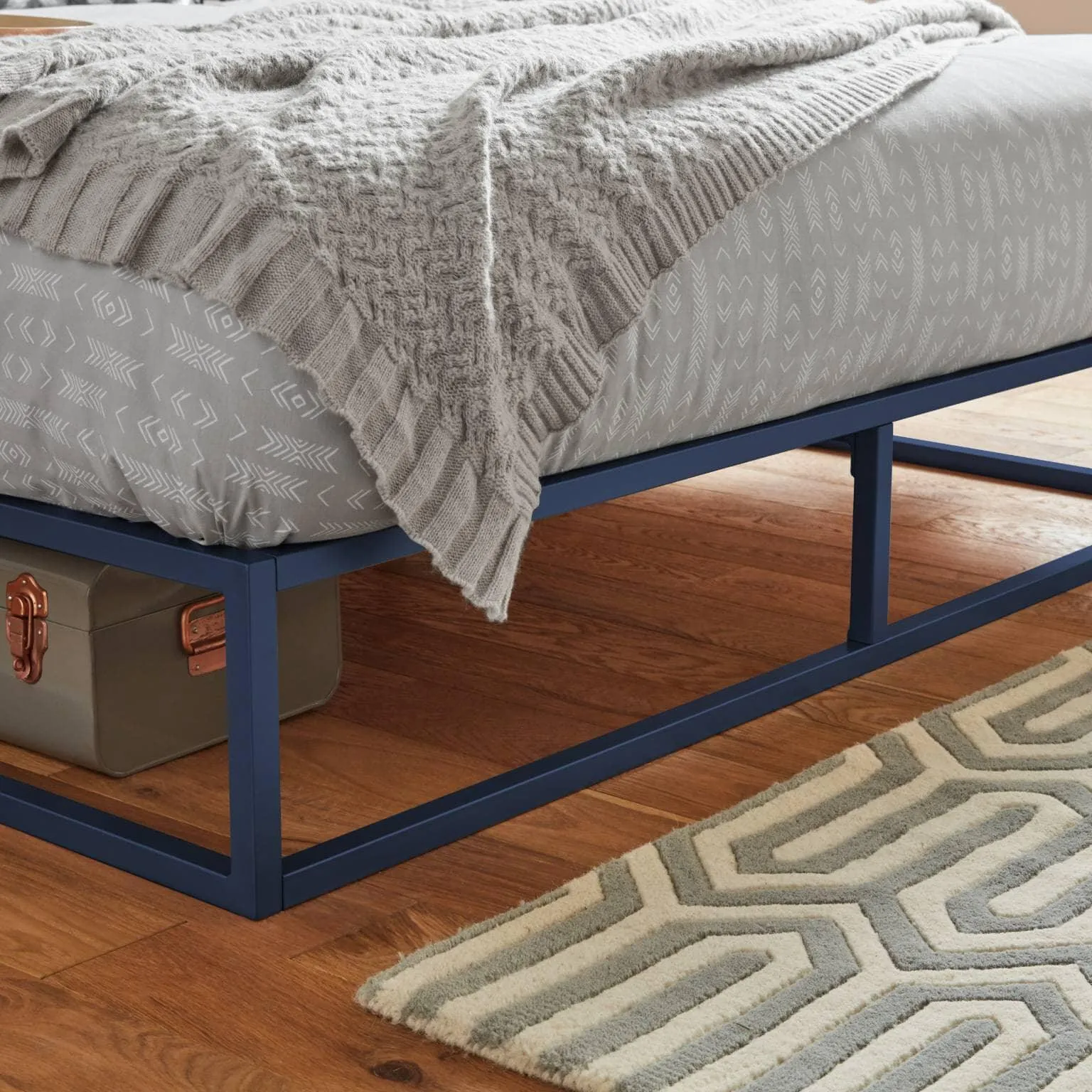 Outlet - Indy Double Platform Bed - Blue Metal