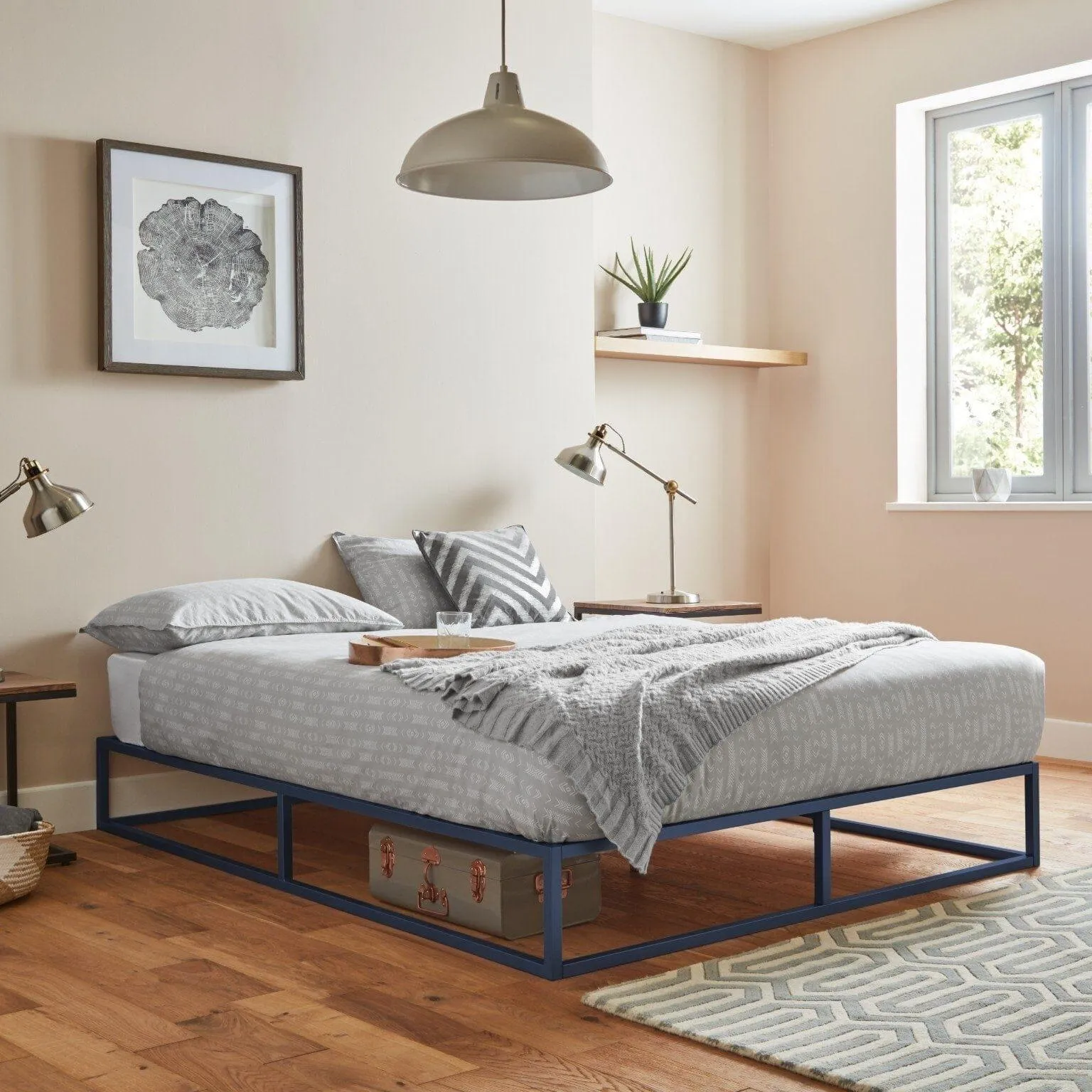 Outlet - Indy Double Platform Bed - Blue Metal