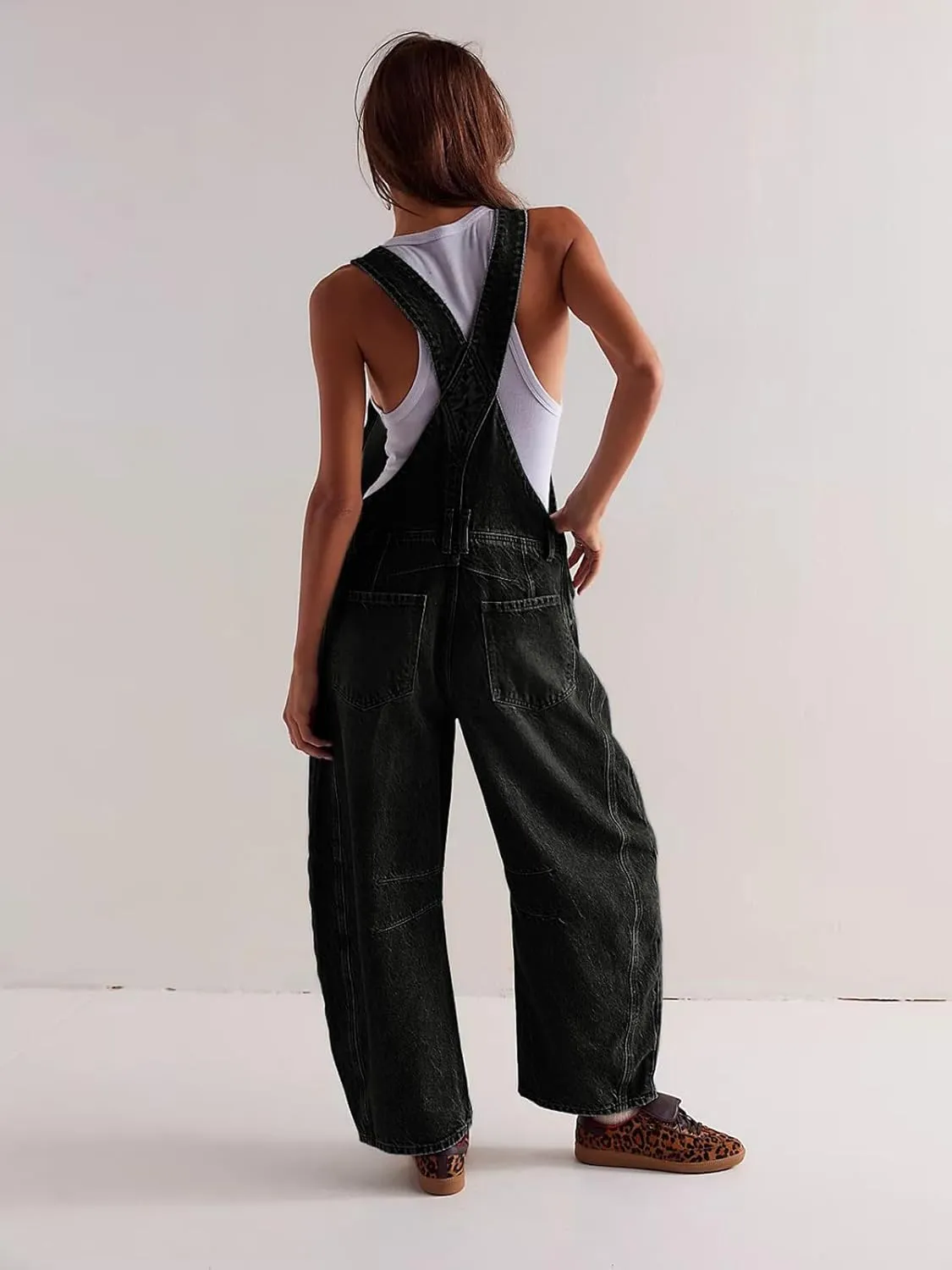 Overalls for Women Casual Adjustable Strap Baggy Denim Overalls Rompers Barrel Leg Jean Jumpsuit with Pockets