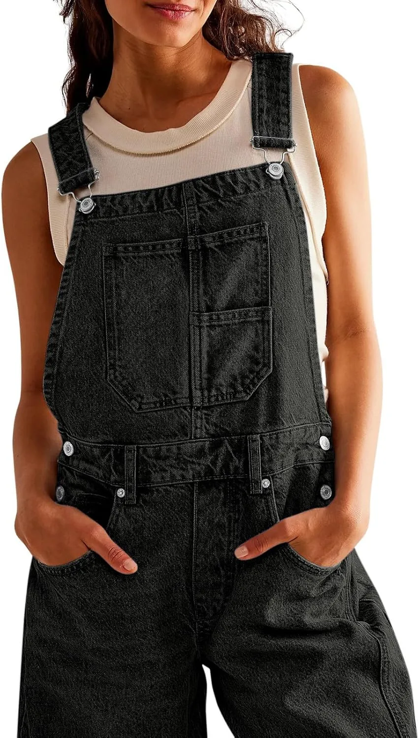 Overalls for Women Casual Adjustable Strap Baggy Denim Overalls Rompers Barrel Leg Jean Jumpsuit with Pockets