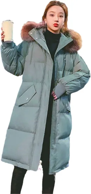 Oversize Women's Down Jacket Winter Long Hooded Parkas Thicken Warm Cotton Padded Coats Loose Big Fur Collar Snow Coat