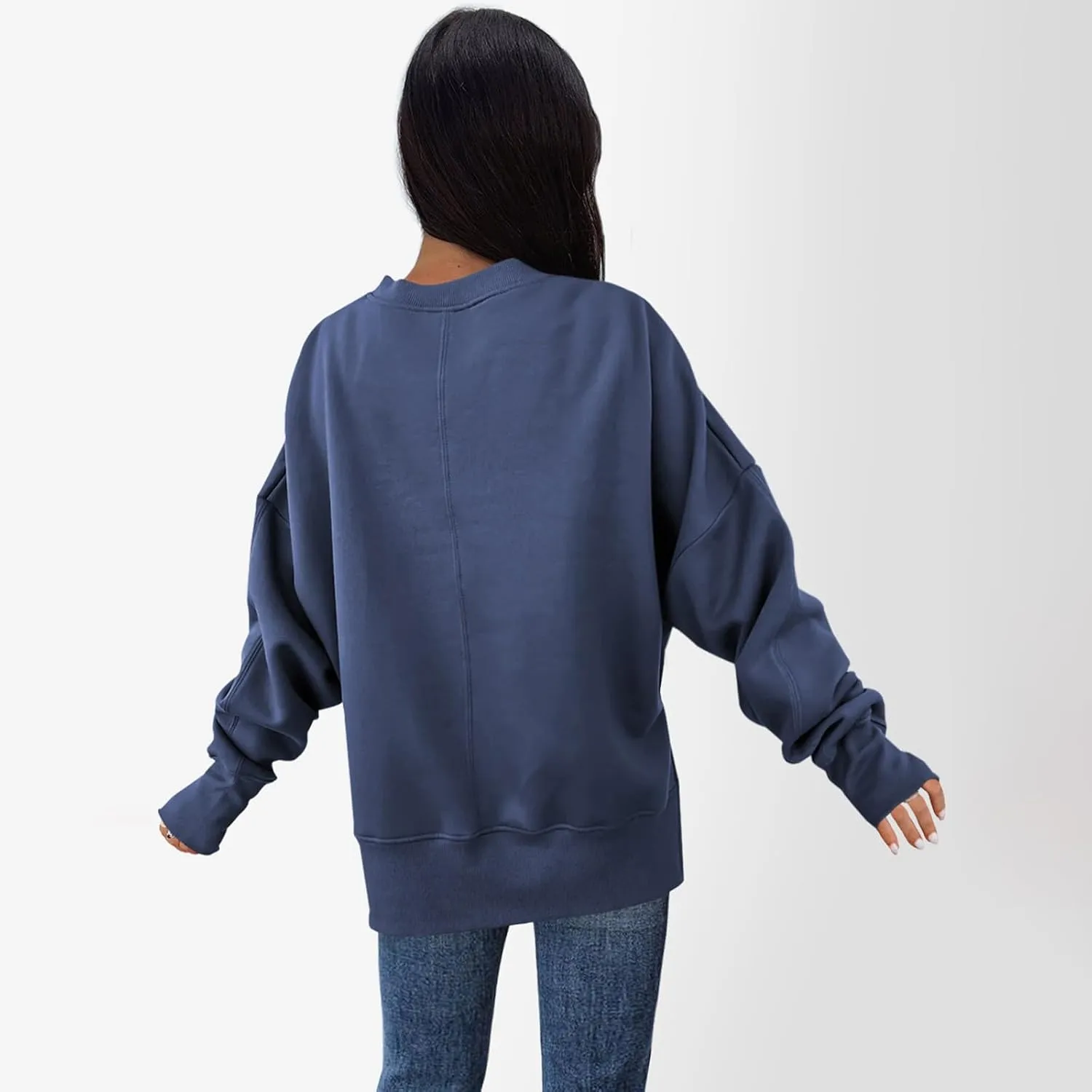 Oversized Crewneck Sweatshirts Women Side Slit Sweatshirt Cute Y2k Tops Preppy Long Sleeve Sweatshirt with Thumb Holes